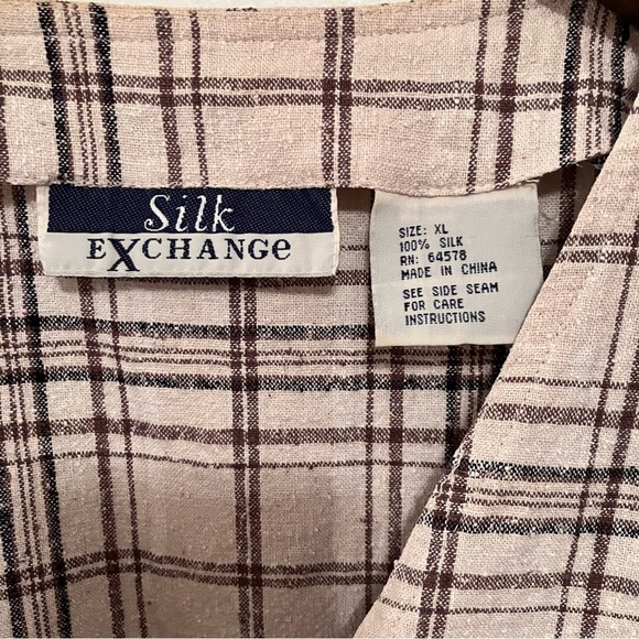 VTG Silk Exchange Silk Vest Sz XL Brown Nubby Plaid Button Front Cottagecore - Picture 2 of 7
